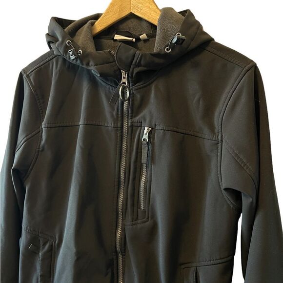 ATHLETIC WORKS Black Hooded Rain Fall Fleece Lined Zip Up Jacket Coat S - Picture 2 of 8
